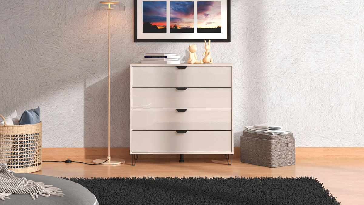 KOMMODE  in 93/90/40 cm  - Kaschmir, KONVENTIONELL, Glas/Holzwerkstoff (93/90/40cm) - Stylife