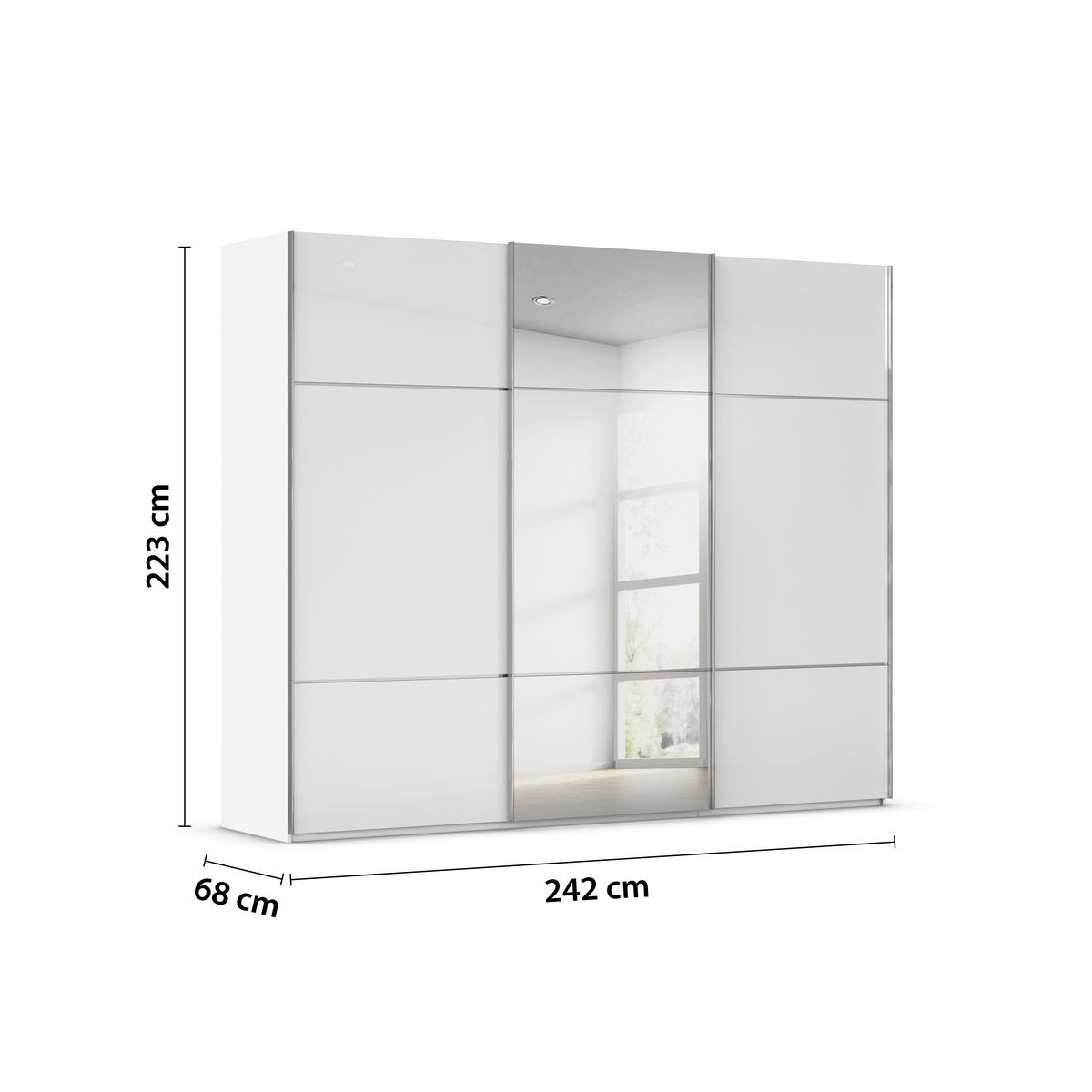 SCHWEBETÜRENSCHRANK in Weiss  - Chromfarben/Weiss, Konventionell, Glas/Holzwerkstoff (242/223/68cm) - Novel