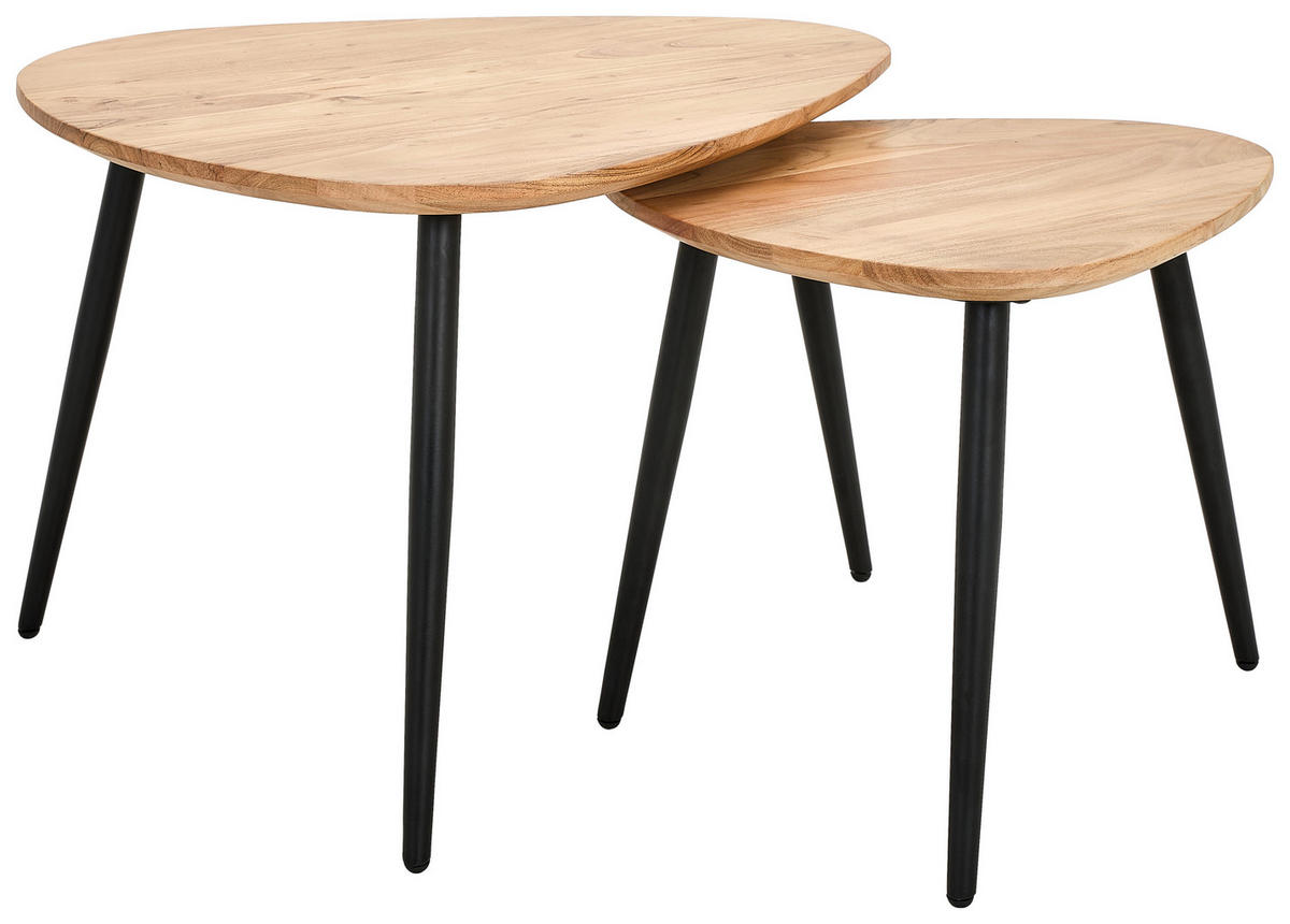 SADA KONFERENČNÍCH STOLKŮ, černá, barvy akácie, dřevo, kov, 74/68/45 cm - černá/barvy akácie, Design, kov/dřevo (74/68/45cm) - Carryhome