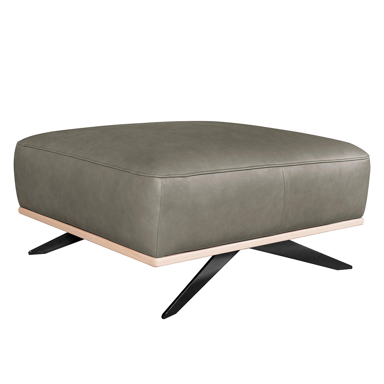 HOCKER in Leder Grau  - Schwarz/Grau, Design, Leder/Metall (95/46/80cm) - Livetastic