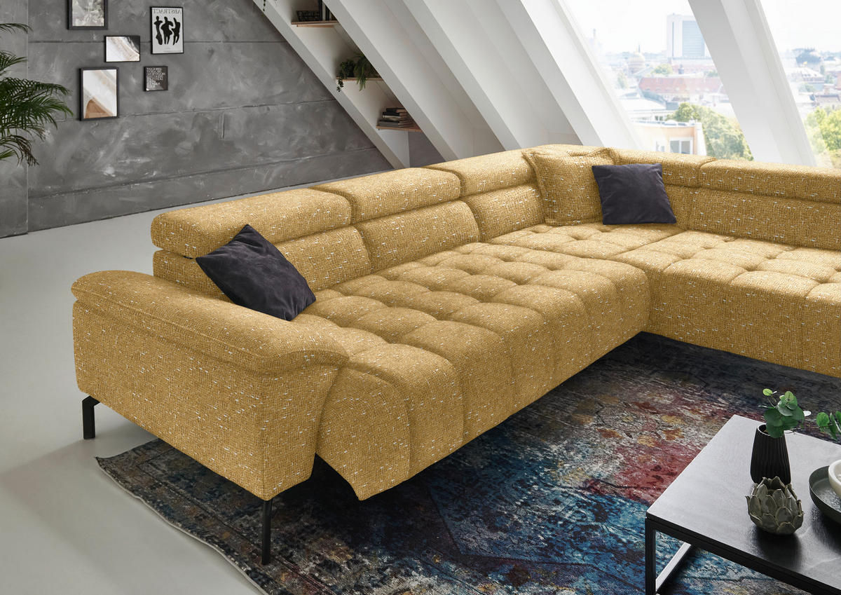 ECKSOFA in Chenille Currygelb  323/222 cm  - Currygelb/Schwarz, Design, Textil/Metall (323/222cm) - Beldomo Style