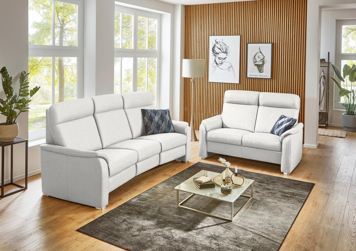 2-SITZER-SOFA Flachgewebe Alabasterfarben  - Alabasterfarben/Alufarben, Konventionell, Textil/Metall (156/107/95cm) - Beldomo Comfort