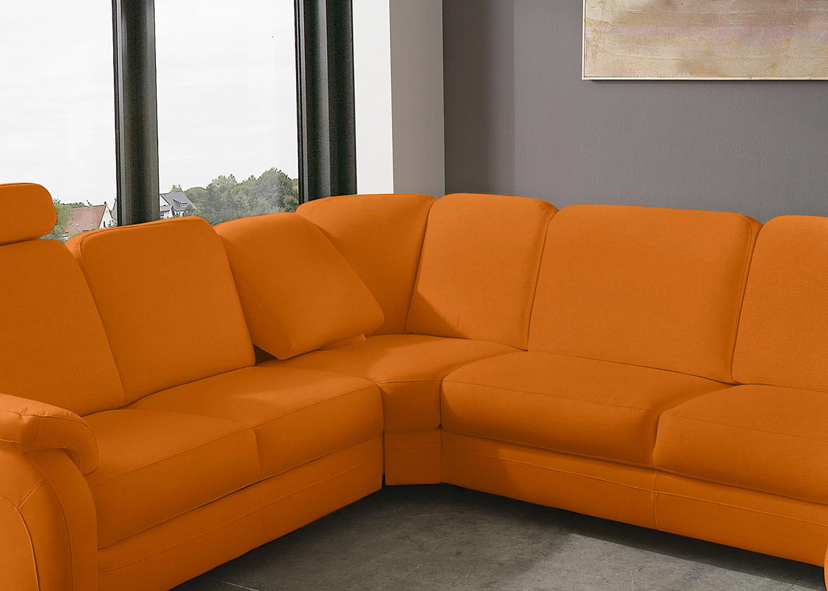 WOHNLANDSCHAFT Echtleder Orange  - Alufarben/Orange, Konventionell, Leder/Metall (239/329/165cm) - Beldomo Premium