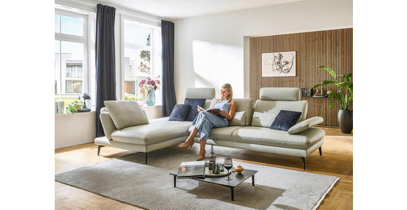 ECKSOFA  in Echtleder Silberfarben  195/308 cm  - Silberfarben/Schwarz, Design, Leder/Metall (195/308cm) - Dieter Knoll