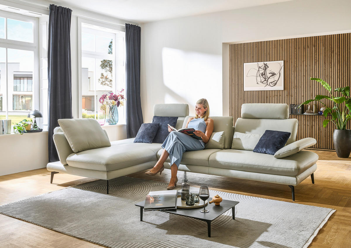 ECKSOFA Silberfarben Echtleder  - Silberfarben/Schwarz, Design, Leder/Metall (195/308cm) - Dieter Knoll