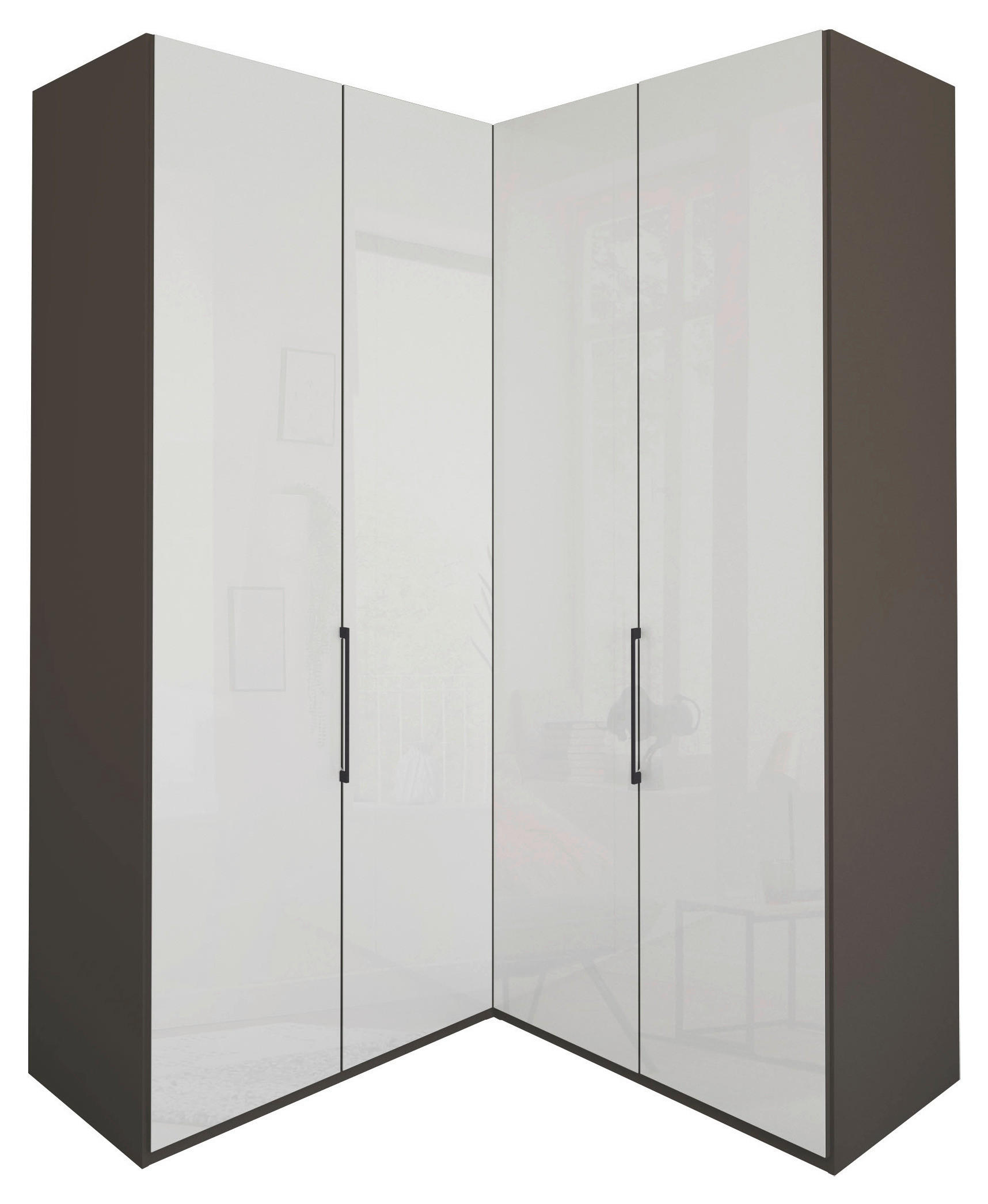 ECKKLEIDERSCHRANK 157/236/157 cm,  in Weiß, Graubraun  - Schieferfarben/Graubraun, KONVENTIONELL, Glas/Holzwerkstoff (157/236/157cm) - Dieter Knoll