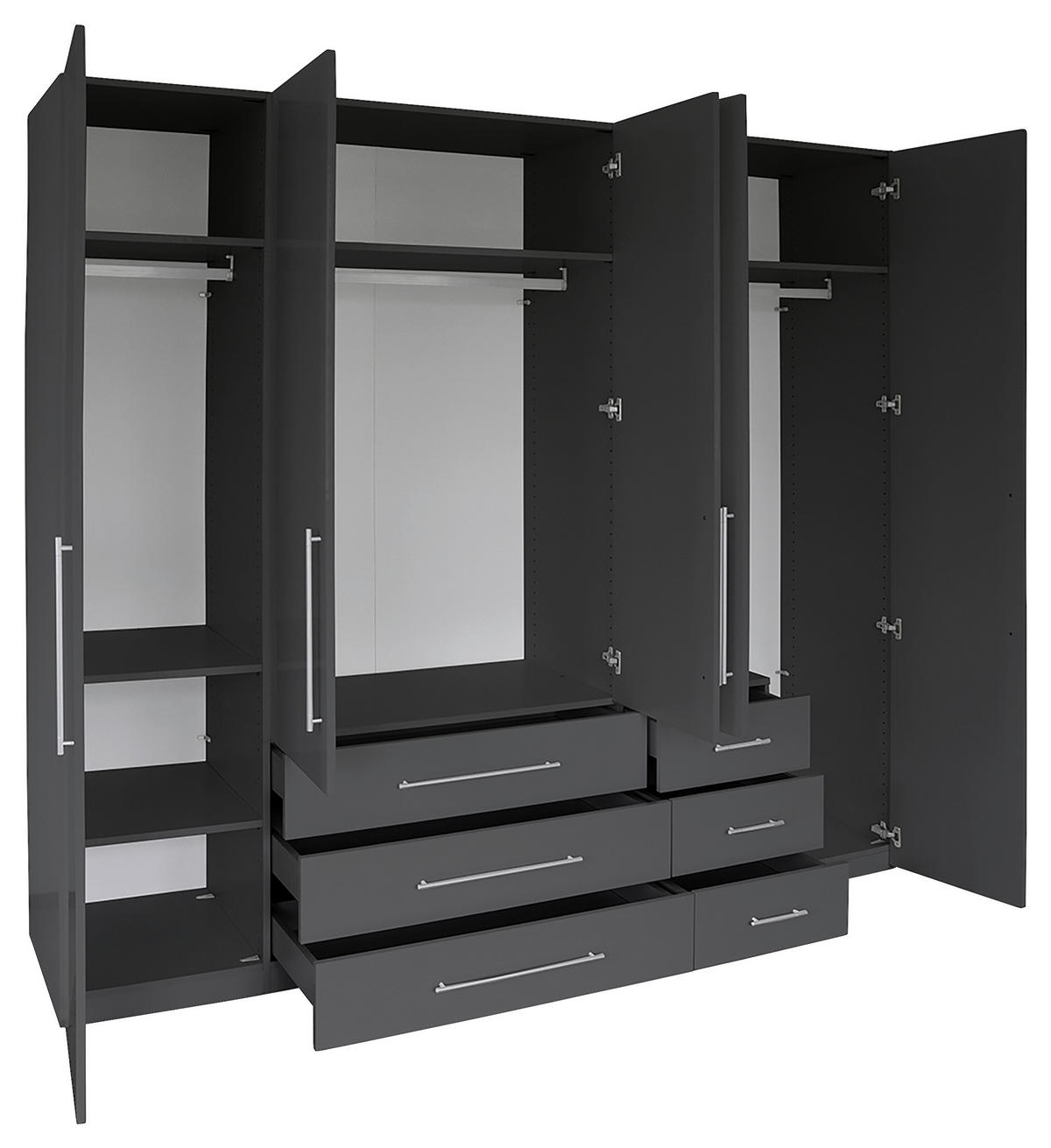 GARDEROB MED GÅNGJÄRN 244/218,6/59,4 cm 5-dörrar - aluminiumfärg/antracit högglans, Klassisk, metall/trämaterial (244/218,6/59,4cm) - Best Price