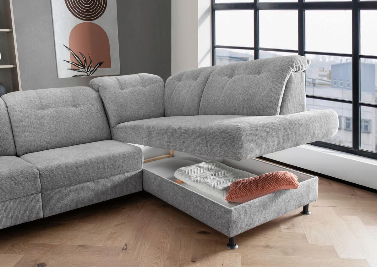ECKSOFA in Chenille Silberfarben  - Silberfarben/Schwarz, Modern, Textil/Metall (270/198cm) - Livetastic