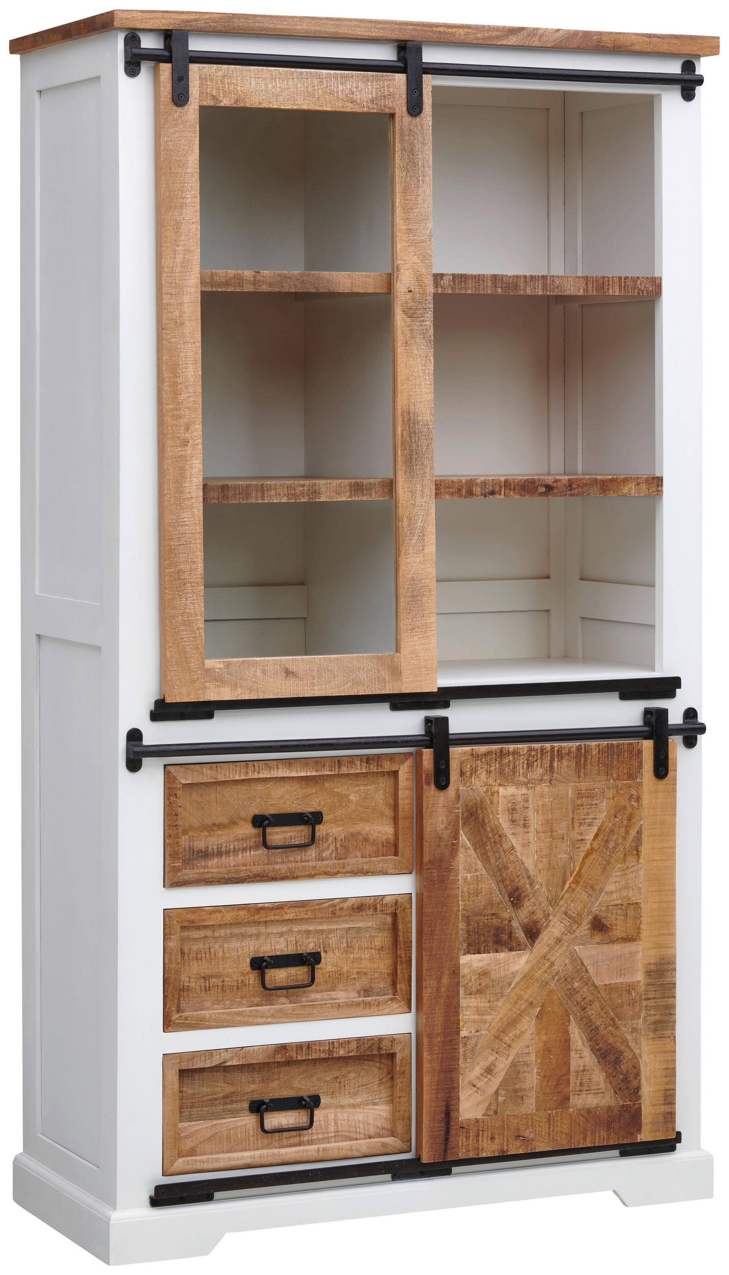 MID.YOU VITRÍNA, mangové drevo, prírodná farba, čierna, biela, 100/180/45 cm