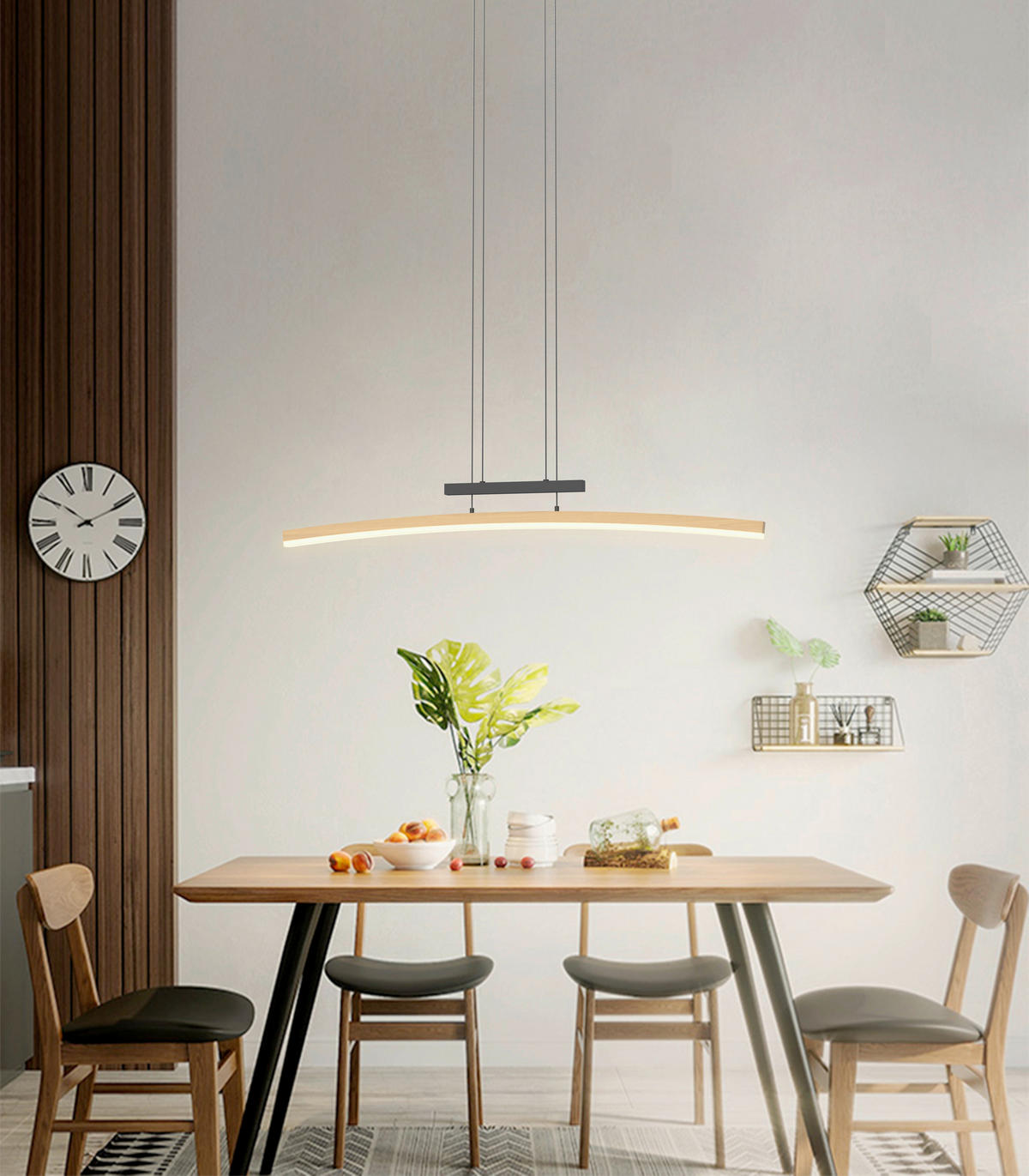 Lustră 90/6/150 cm  - fag colonial/negru, Natur, lemn/metal (90/6/150cm)