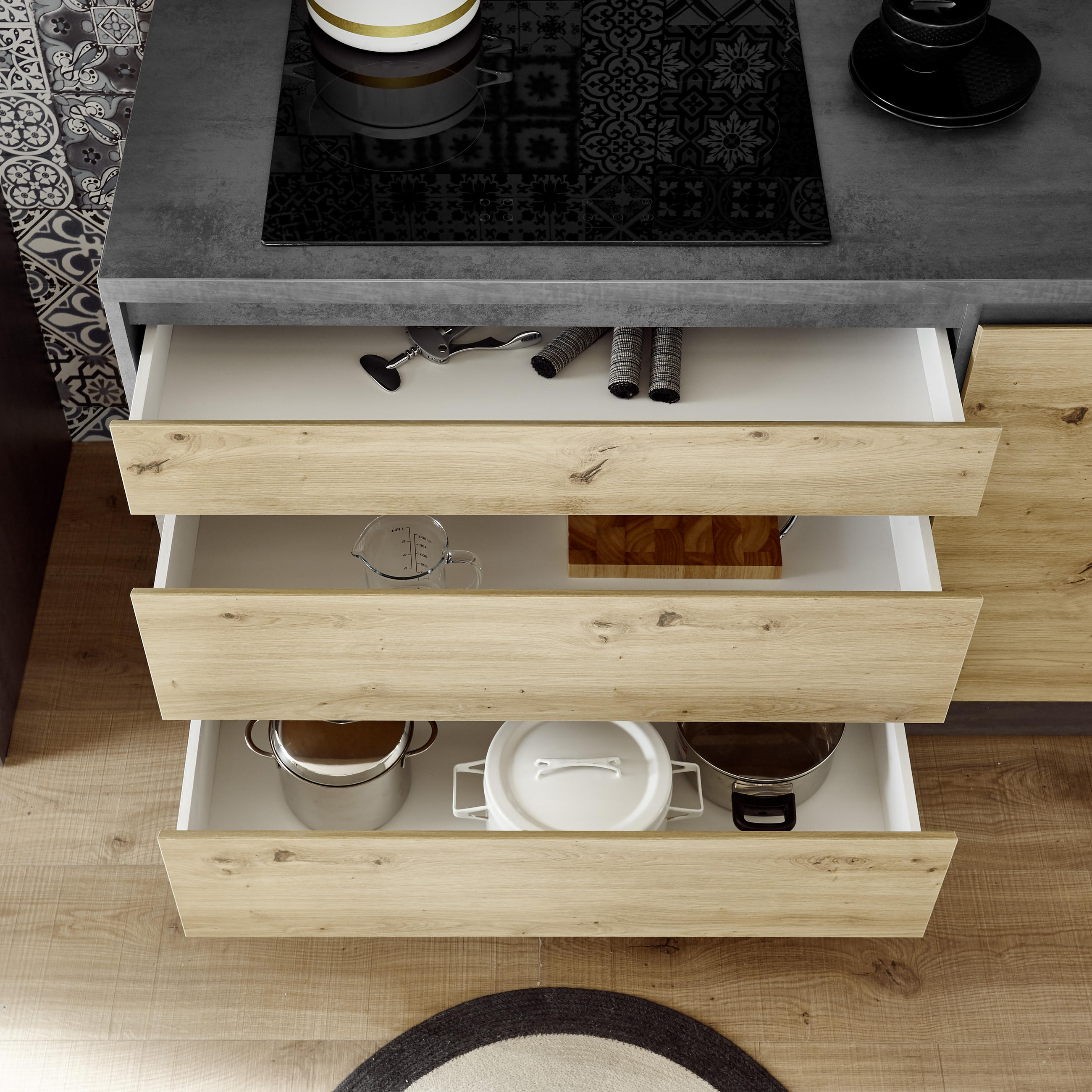 KUHINJSKI BLOK BEZ UREĐAJA antracit, boje hrasta - boje hrasta/antracit, Basics, drvni materijal (330/210/60cm) - Xora