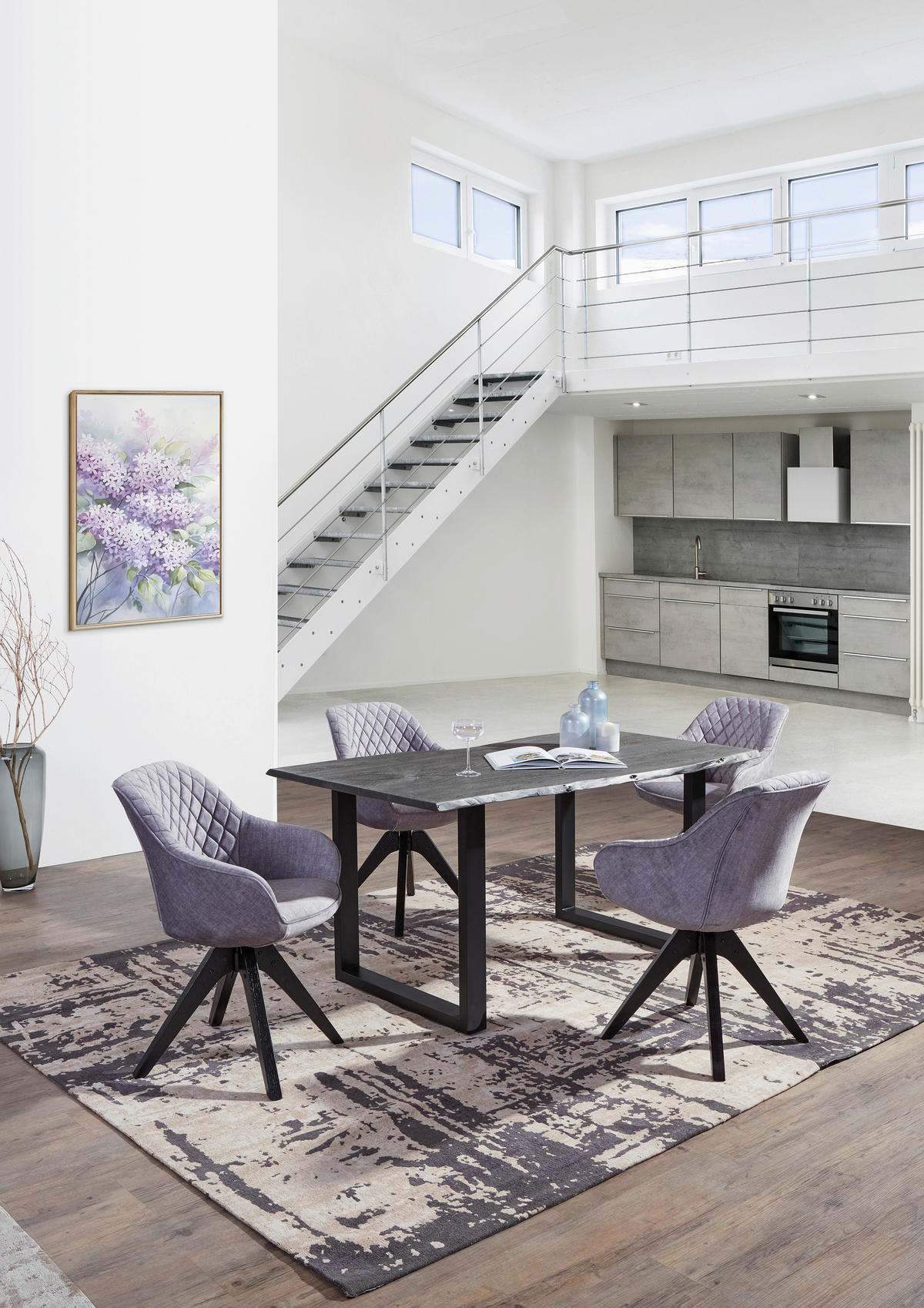 ESSTISCH in Holz 160/90/76 cm  - Schwarz/Grau, ROMANTIK / LANDHAUS, Holz/Metall (160/90/76cm) - Landscape