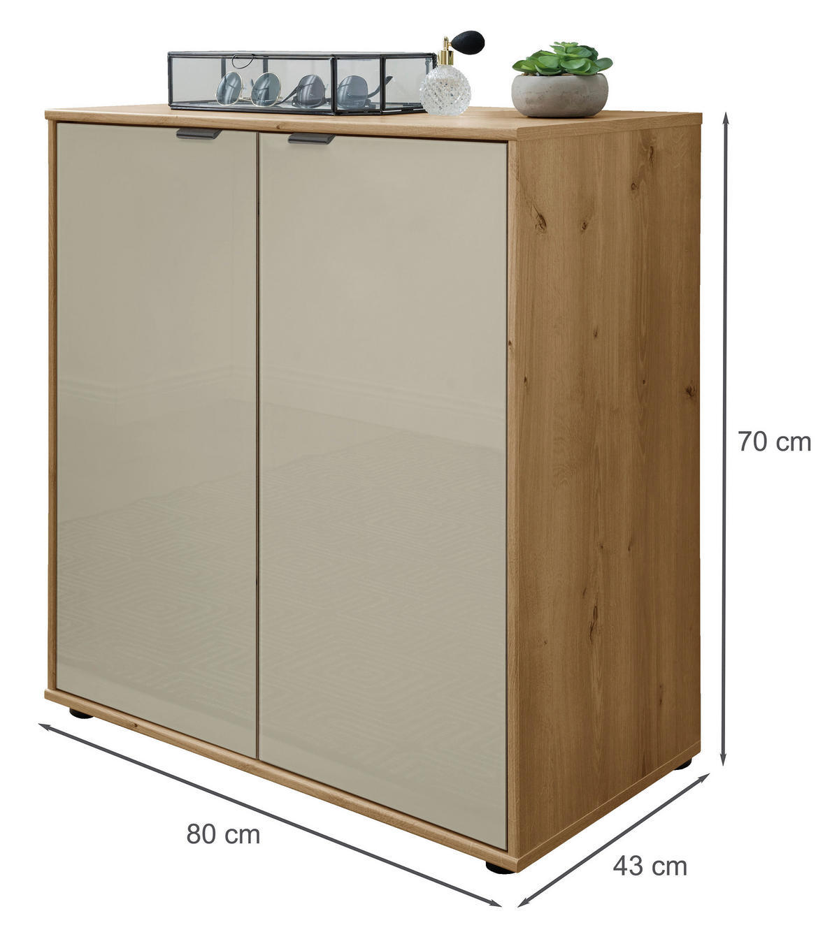KOMMODE  in 80/70/43 cm  - Schieferfarben/Eiche Bianco, KONVENTIONELL, Glas/Holzwerkstoff (80/70/43cm) - Dieter Knoll