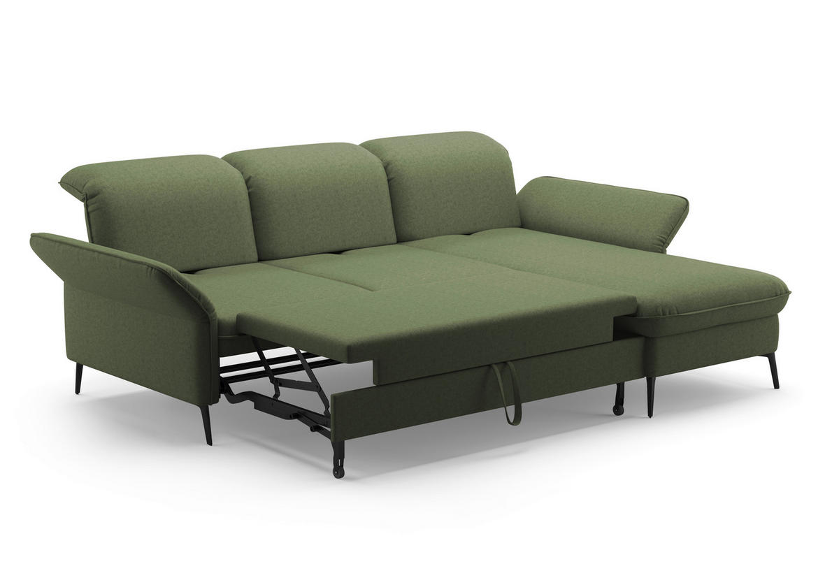 ECKSOFA in Flachgewebe Olivgrün  - Schwarz/Olivgrün, Konventionell, Textil/Metall (264/198cm) - Sit & More