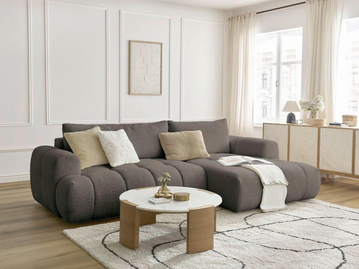 ECKSCHLAFSOFA FUJI Bouclé Taupe  inkl.  - Taupe/Schwarz, MODERN, Kunststoff/Textil (292/160cm)