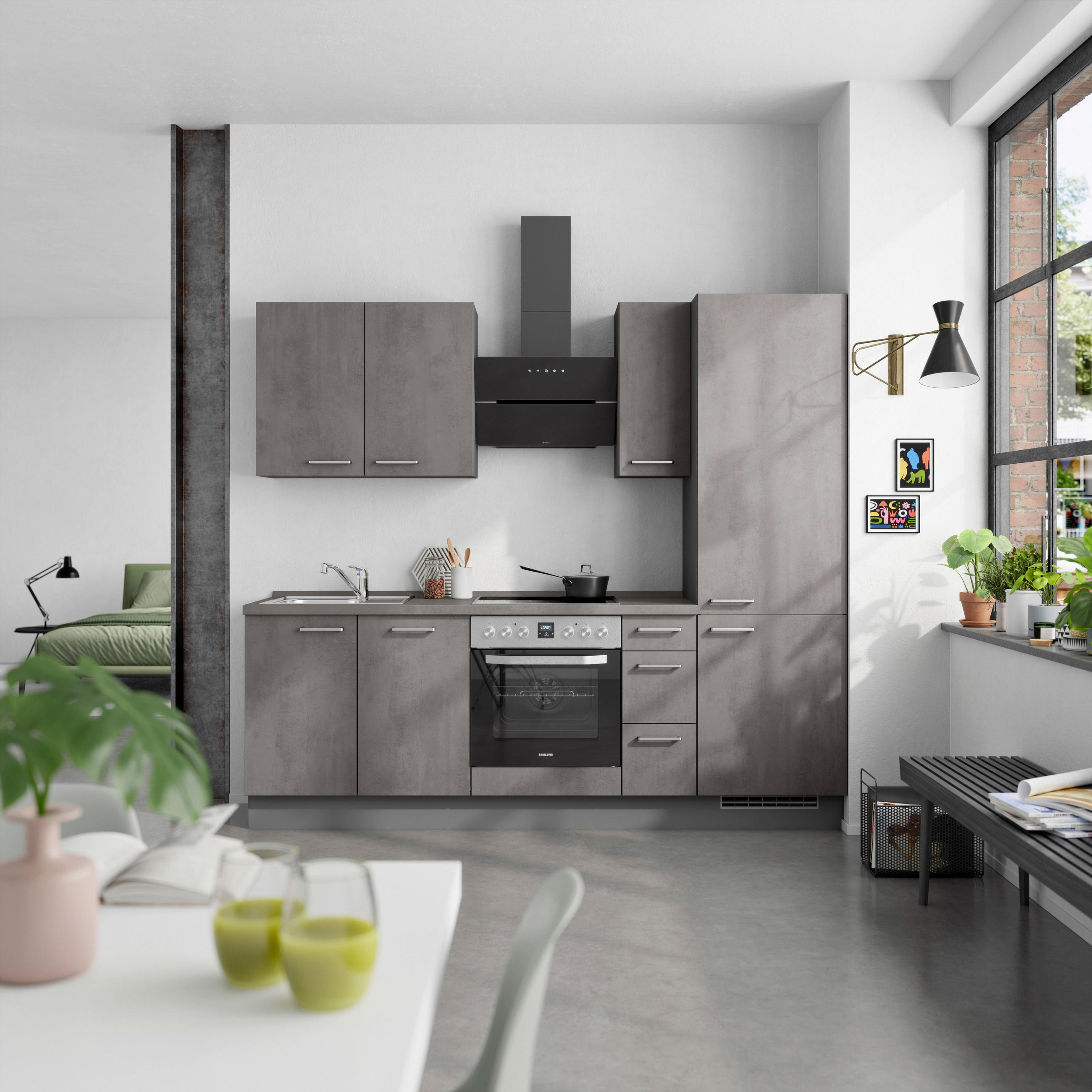 KÜCHENBLOCK Riva 240 cm  in Schieferfarben  - Schieferfarben/Edelstahlfarben, MODERN, Holzwerkstoff/Metall (240cm) - Nobilia