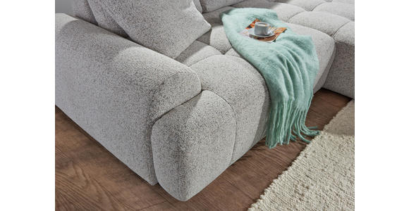 Ecksofa mit Funktion Greige Flachgewebe Zierkissen, Rückenkissen, Bettkasten, Schlaffunktion, Rücken echt, Liegefläche im Originalstoff  - Greige/Schwarz, KONVENTIONELL, Kunststoff/Textil (277/190cm) - Carryhome