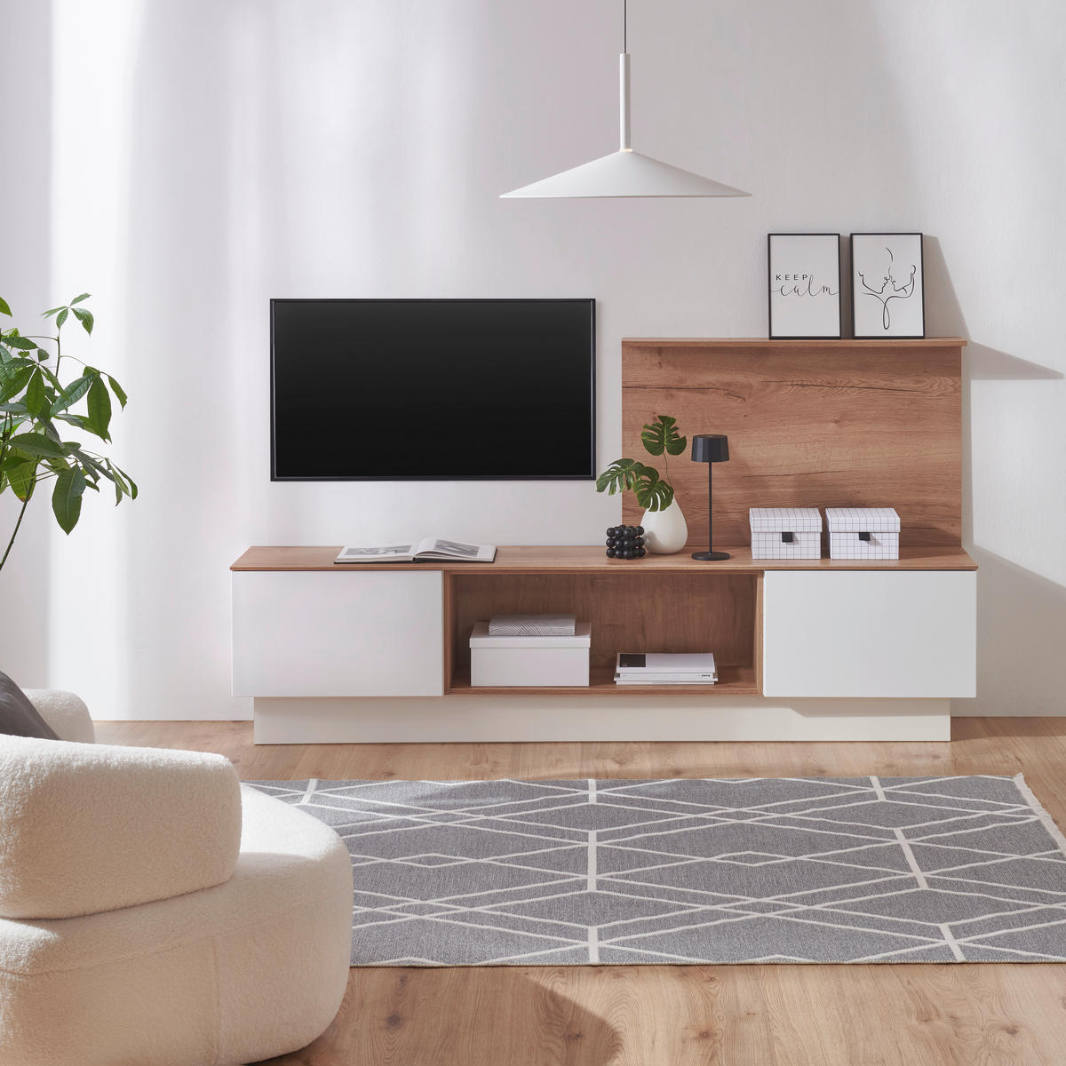 OBÝVACÍ STĚNA, bílá - bílá, Design, kompozitní dřevo - Celina