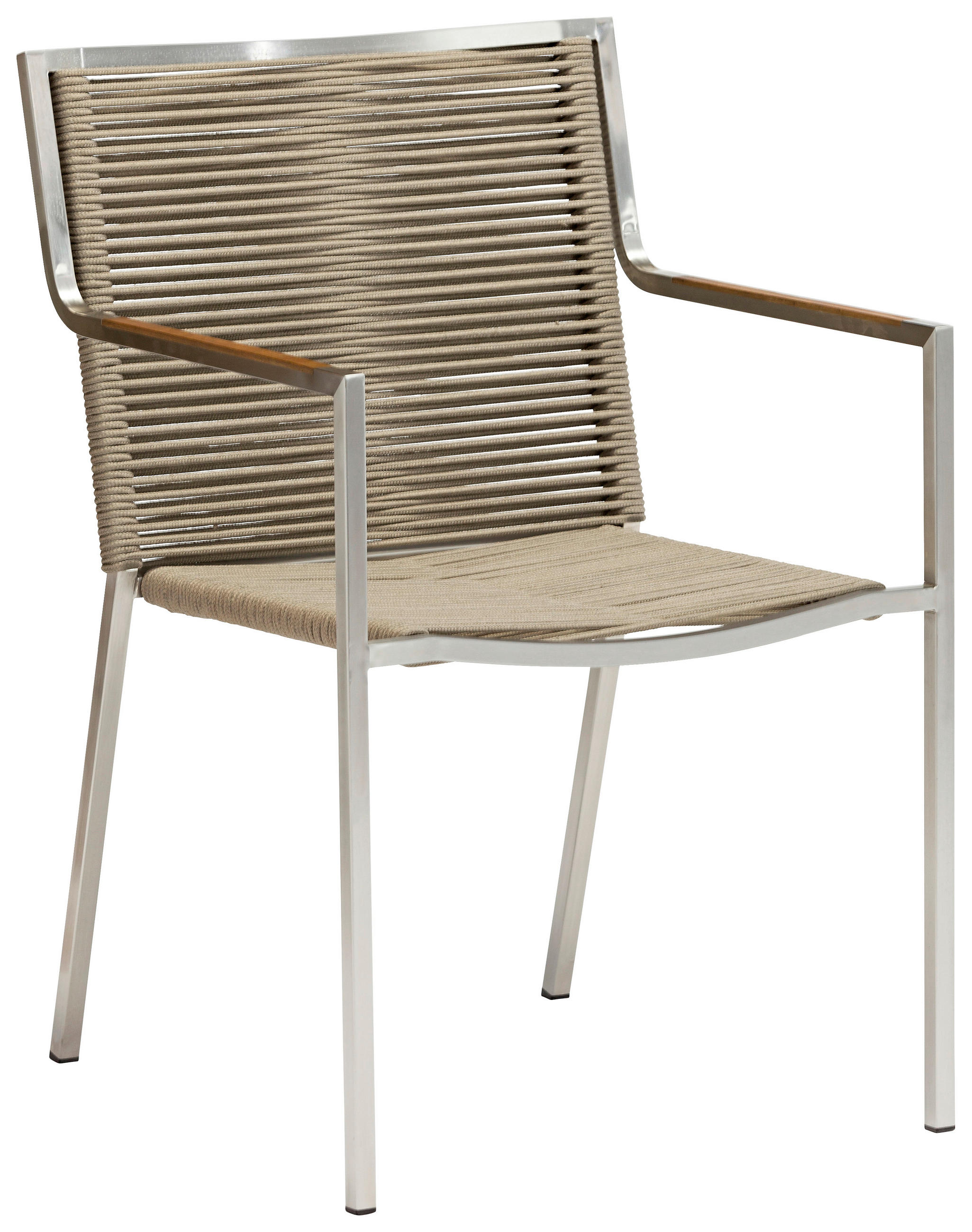 Stapelsessel in Holz, Metall, Textil Edelstahlfarben, Hellbraun