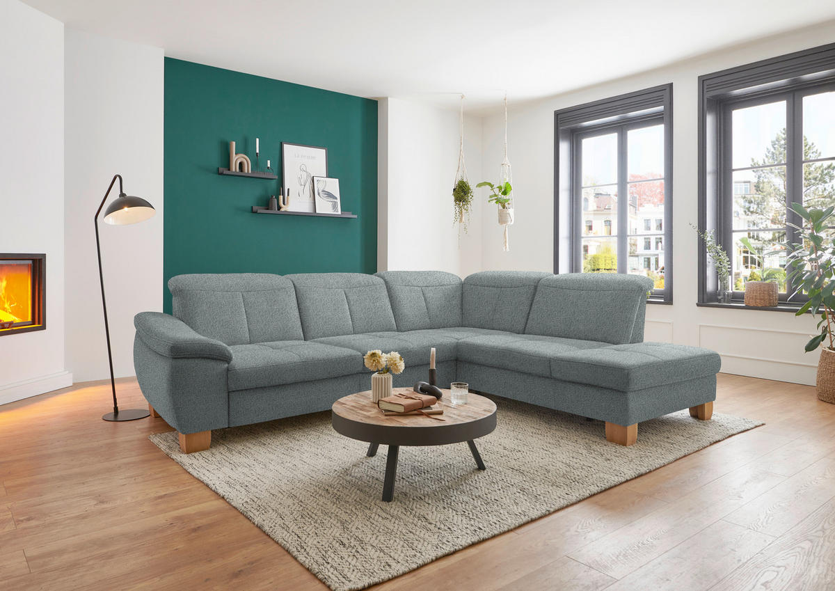 ECKSOFA in Flachgewebe Hellgrau  - Wildeiche/Hellgrau, Natur, Holz/Textil (301/243cm) - Voleo