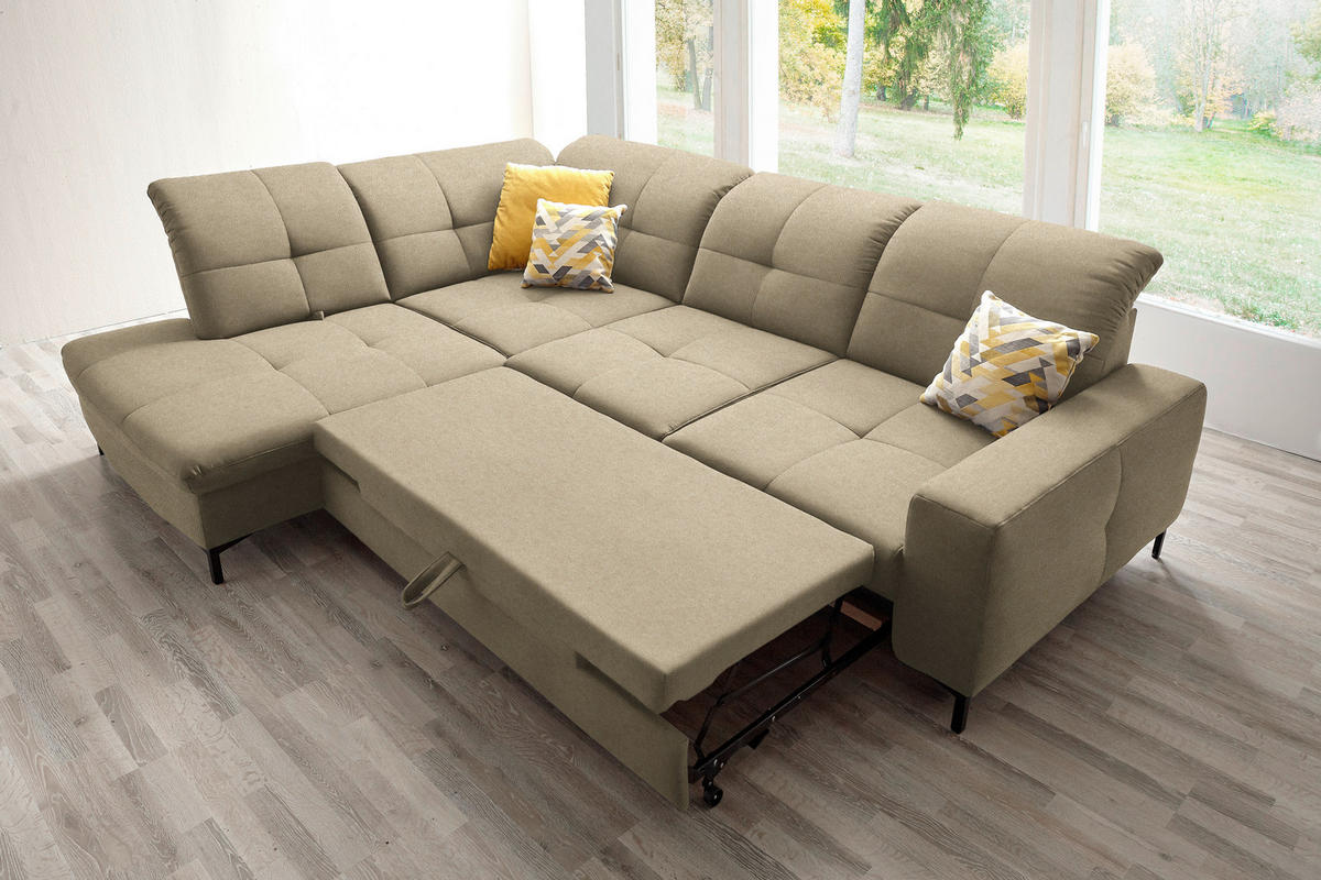 ECKSOFA in Chenille Beige  - Beige/Schwarz, Design, Textil/Metall (240/308cm) - Xora