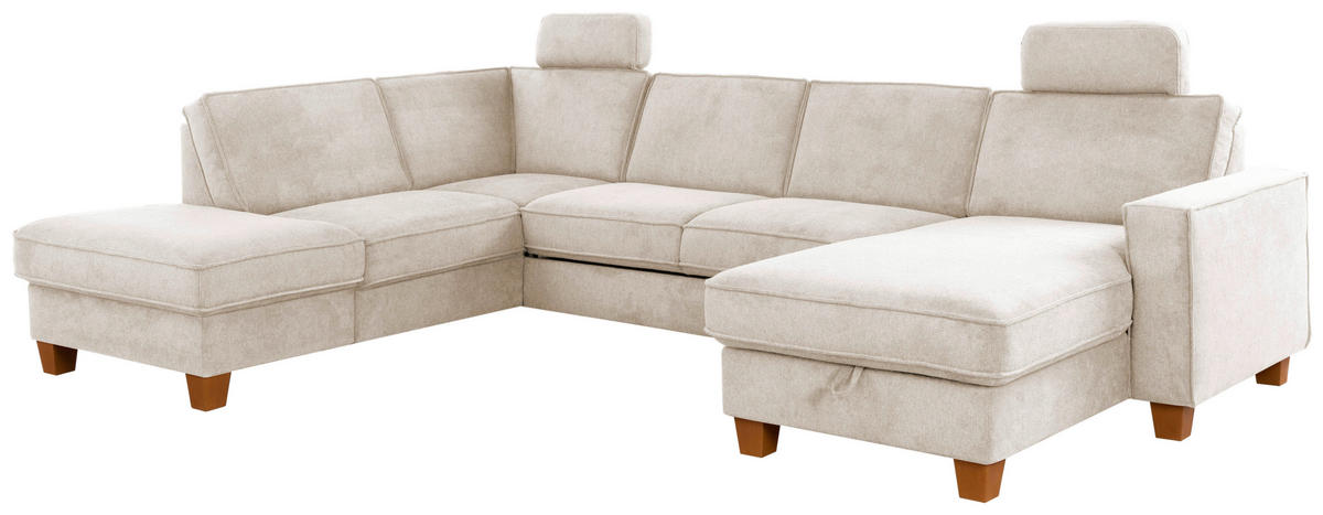 WOHNLANDSCHAFT in Flachgewebe Creme  - Eichefarben/Creme, Konventionell, Holz/Textil (213/309/161cm) - Sit & More