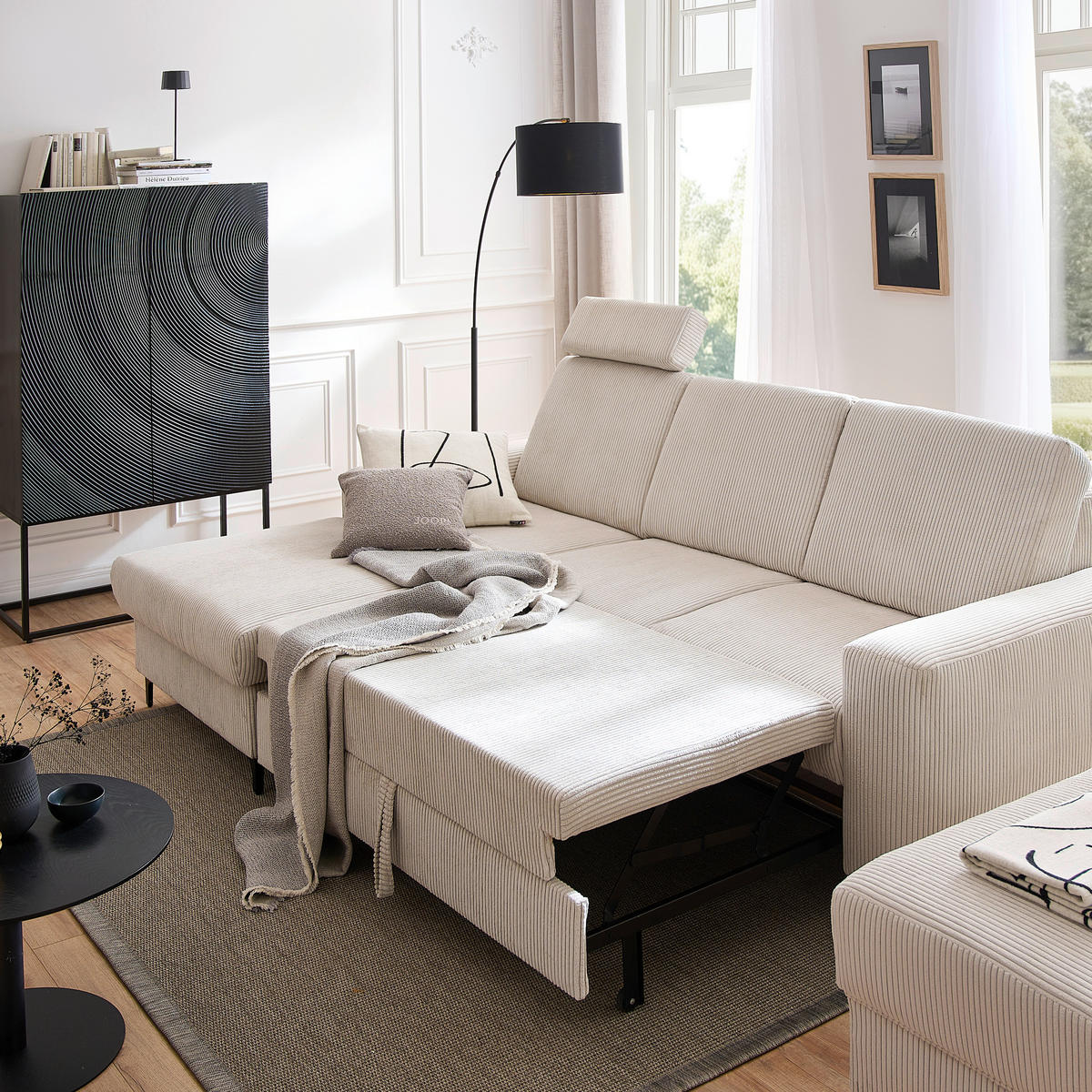 ECKSOFA in Cord Weiss, Perlmutt  - Weiss/Perlmutt, Konventionell, Textil/Metall (167/247cm) - Stylife