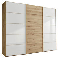SCHWEBETÜRENSCHRANK in Weiss, Eiche Bianco  - Eiche Bianco/Weiss, Natur, Glas/Holz (250/236/67cm) - Linea Natura