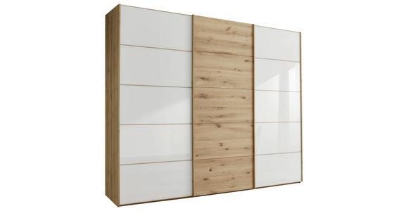 SCHWEBETÜRENSCHRANK 250/236/67 cm 3-türig  - Eiche Bianco/Weiß, Natur, Glas/Holz (250/236/67cm) - Linea Natura