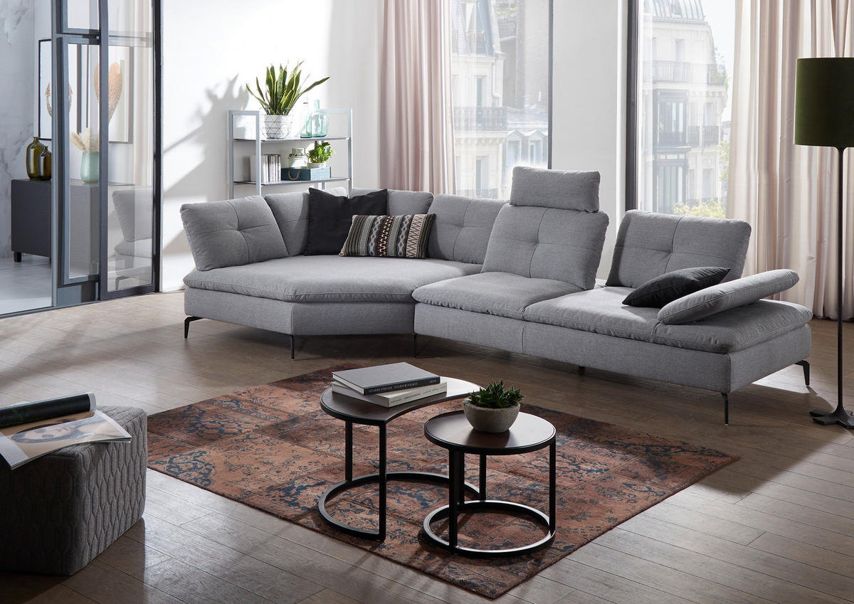 ECKSOFA Hellgrau Flachgewebe  - Hellgrau/Schwarz, Design, Textil/Metall (159/344cm) - Chilliano