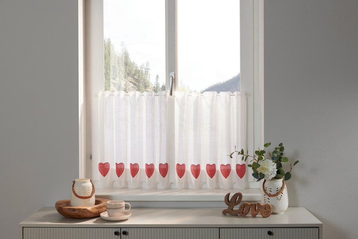 KRÁTKA ZÁCLONA, polopriehľadné, 50 cm - biela/červená, Konventionell, textil (50cm) - Esposa