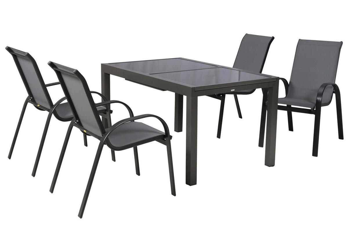 GARTENTISCHGRUPPE  - Graphitfarben/Grau, KONVENTIONELL, Glas/Textil - Gardenson