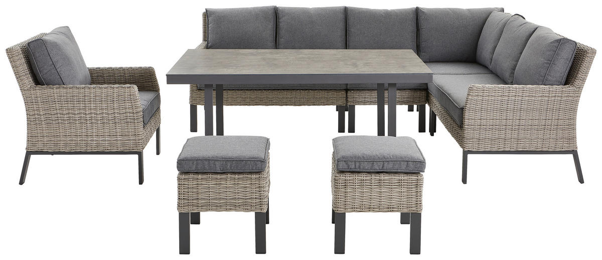 LOUNGEGARNITUR 259/199 cm Aluminium  - Dunkelgrau/Hellgrau, Design, Kunststoff/Textil (259/199cm) - Amatio