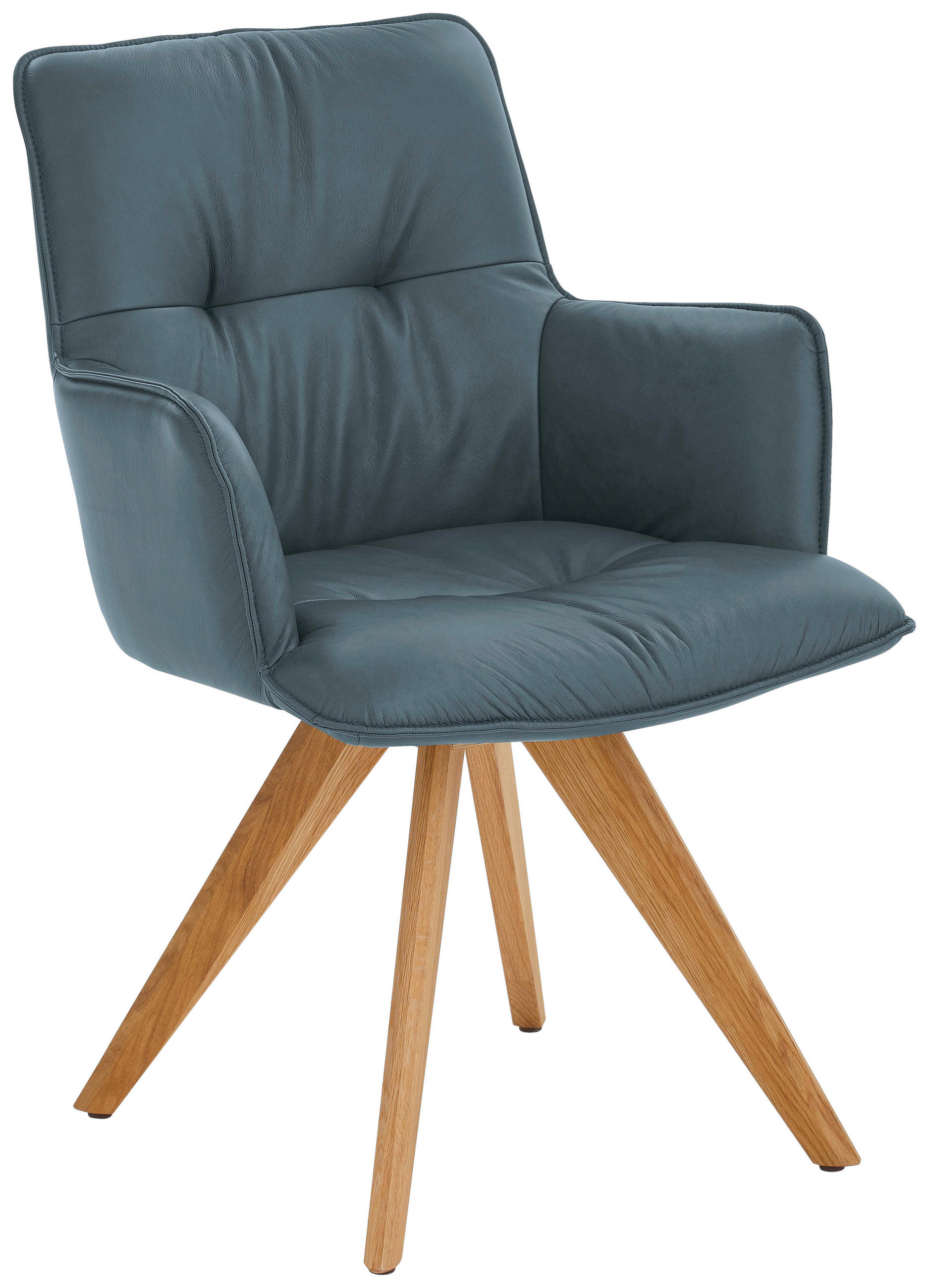 ARMLEHNSTUHL  inklusive Armlehnen, Gestellauswahl  Echtleder  Eichefarben, Petrol  - Eichefarben/Petrol, Design, Leder/Holz (59/89/63cm) - Dieter Knoll