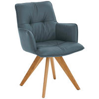 ARMLEHNSTUHL  inklusive Armlehnen, Gestellauswahl  Echtleder  Eichefarben, Petrol  - Eichefarben/Petrol, Design, Leder/Holz (59/89/63cm) - Dieter Knoll