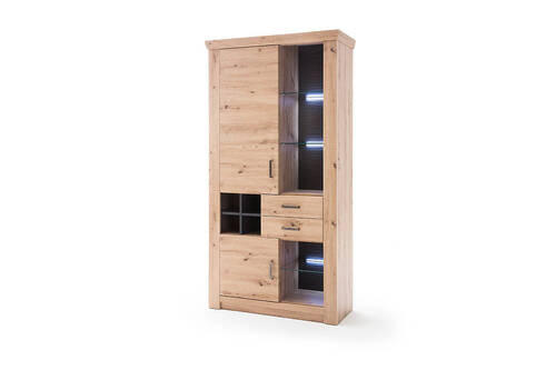VITRINENKOMB ohne Beleuchtung, in Anthrazit, Eichefarben  - Eichefarben/Anthrazit, Design, Glas/Holzwerkstoff (110/211/45cm) - Livetastic