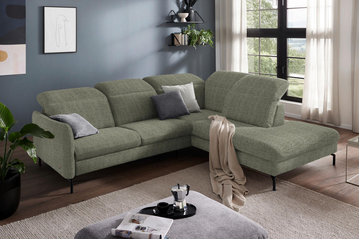 ECKSOFA in Flachgewebe Grün  - Schwarz/Grün, Design, Textil/Metall (299-313/233cm) - Dieter Knoll
