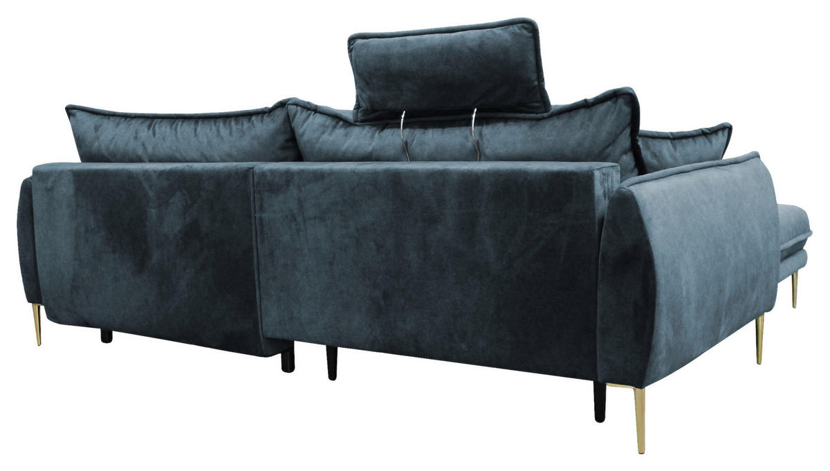 ECKSOFA in Velours Blau  196/264 cm  - Blau/Goldfarben, Design, Textil/Metall (196/264cm) - MID.YOU