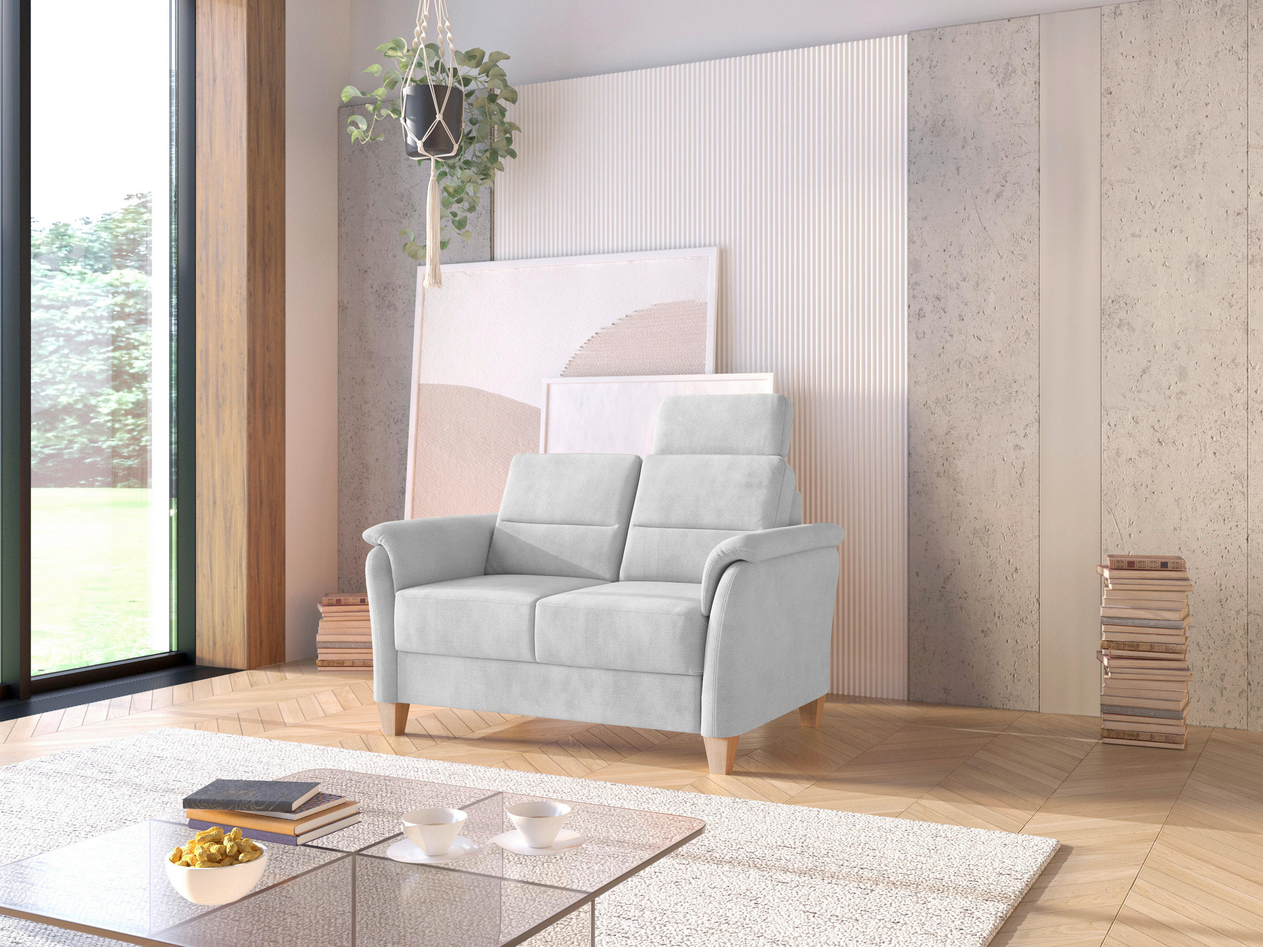 2-SITZER-SOFA PALMERA V in Flachgewebe Silberfarben  - Eichefarben/Silberfarben, KONVENTIONELL, Holz/Textil (149/89/89cm) - Sit & More