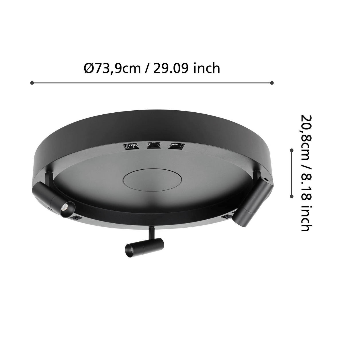 DECKENLEUCHTE  60/20 cm    - Schwarz, Design, Metall (60/20cm) - Eglo