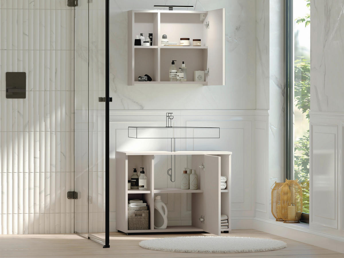 BADEZIMMER 2-teilig  in 80 cm  - Kaschmir/Schwarz, Trend, Glas/Holzwerkstoff (80cm) - Respekta
