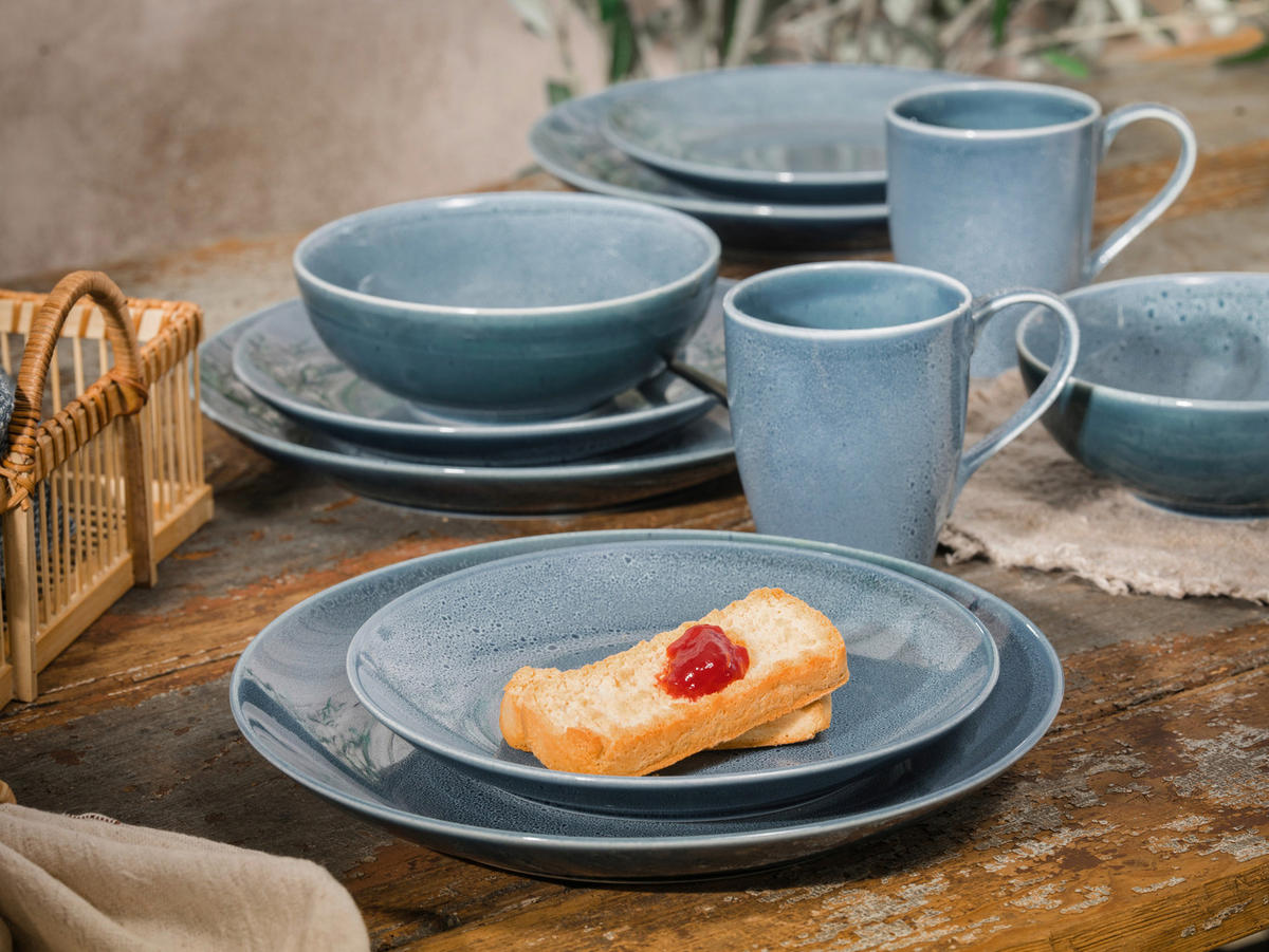 KOMBINOVANÝ SERVIS, 16-dielne, kamenina - modrá, keramika (34/31/33cm) - Creatable