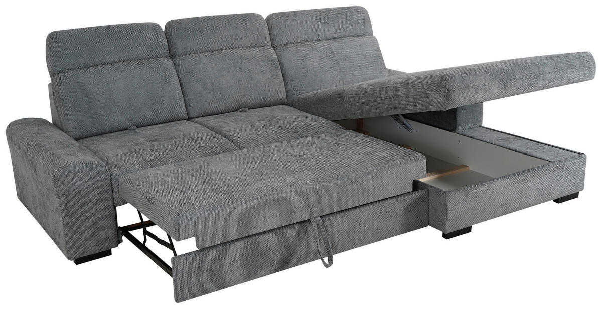 ECKSOFA Grau Chenille  - Schwarz/Grau, KONVENTIONELL, Holz/Textil (286/203cm) - MID.YOU