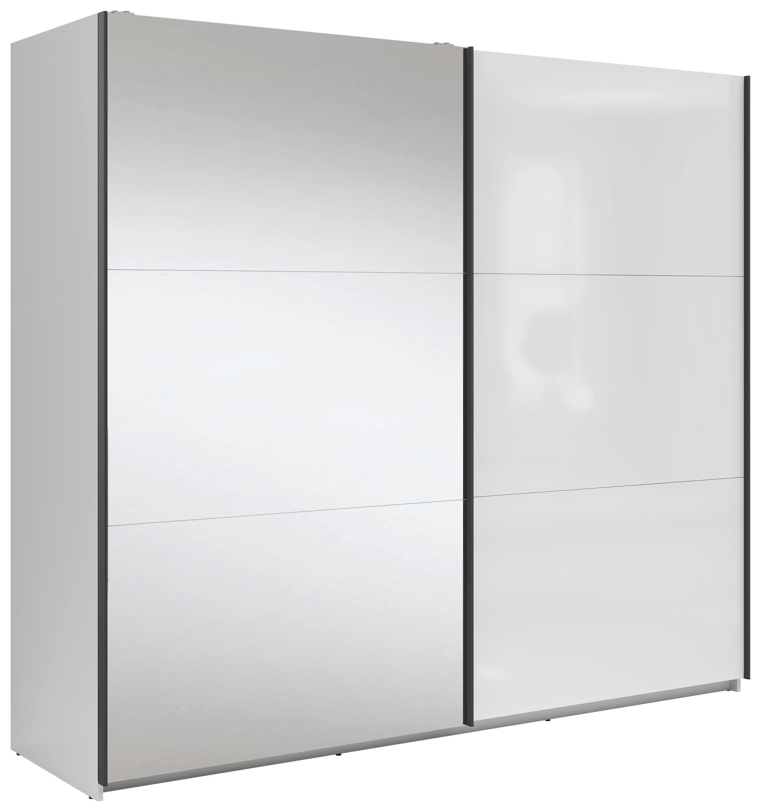 SCHWEBETÜRENSCHRANK 220/195,5/60 cm 2-türig Klar, Weiß Hochglanz  - Klar/Weiß Hochglanz, MODERN, Glas/Holzwerkstoff (220/195,5/60cm) - MID.YOU