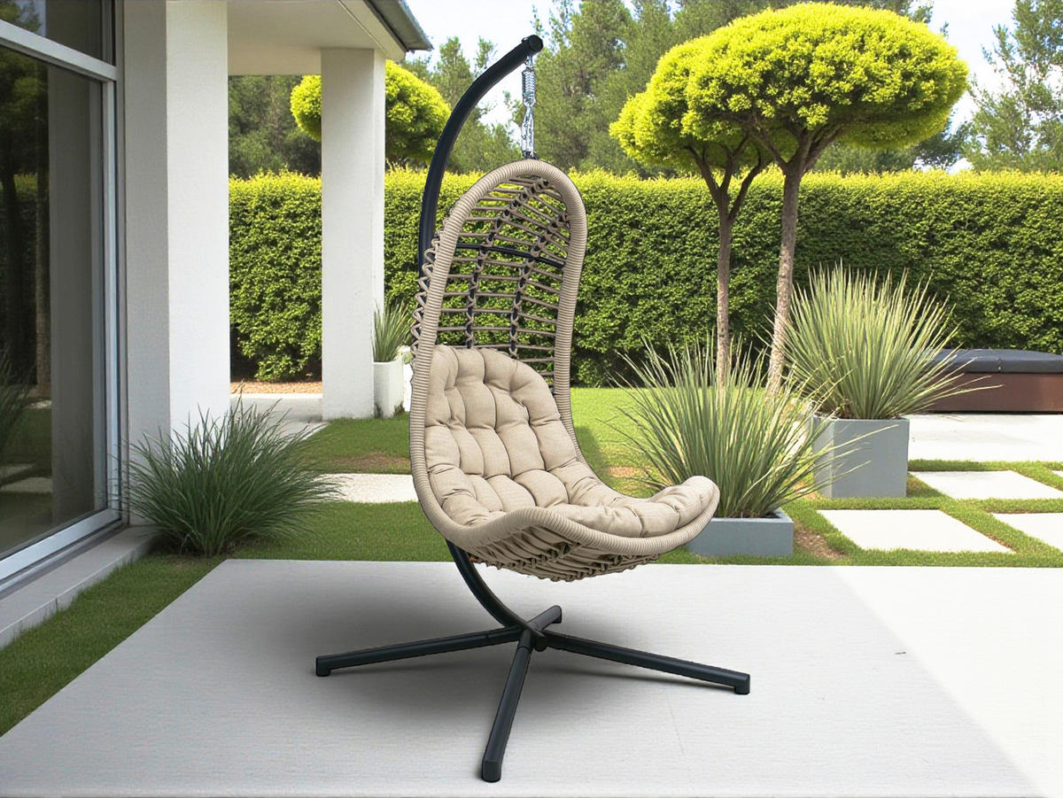 HÄNGESESSEL 95/196/95 cm Stahl  - Sandfarben/Anthrazit, KONVENTIONELL, Textil/Metall (95/196/95cm)