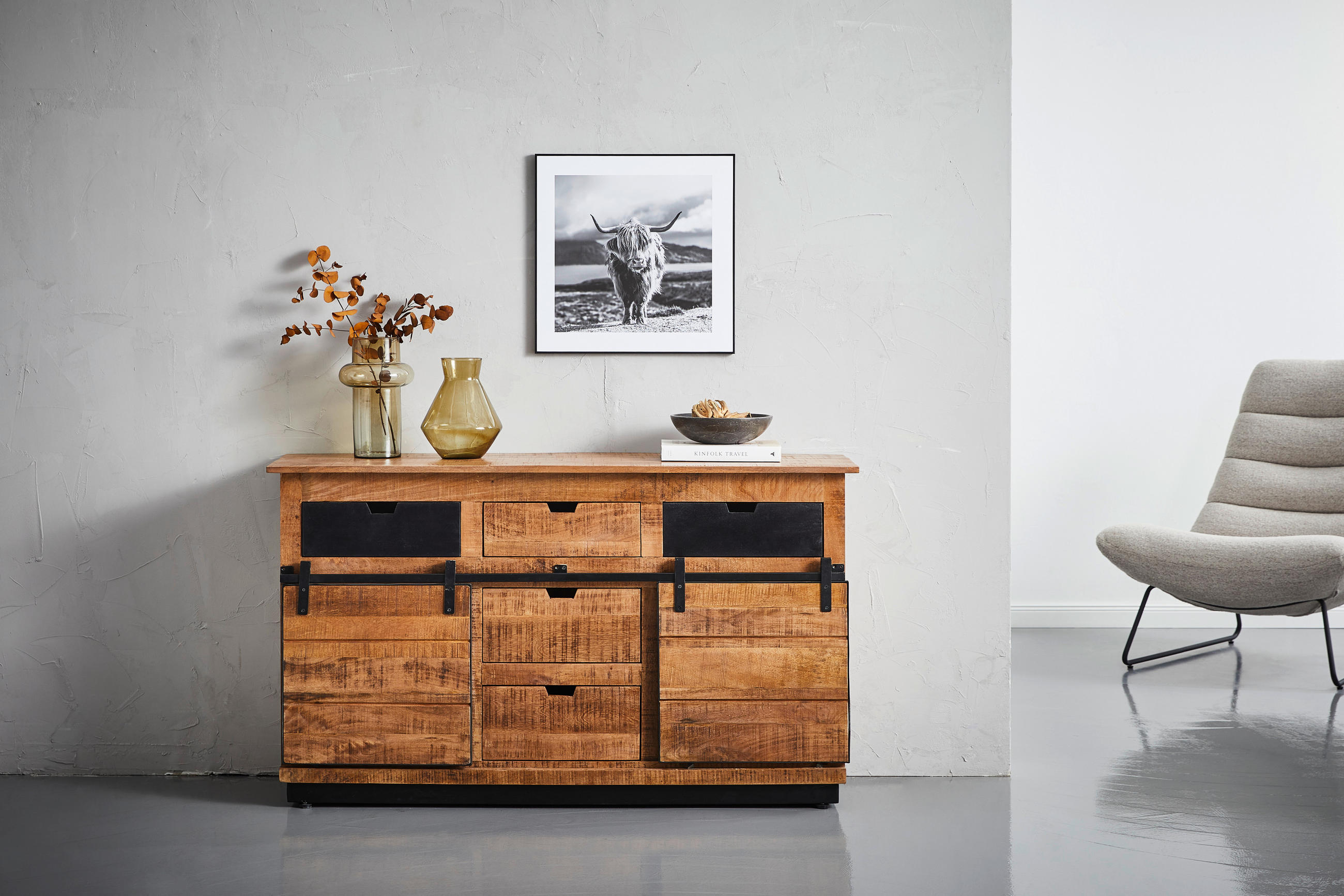 SIDEBOARD Lusaka  in 140/80/40 cm  - Schwarz/Braun, Natur, Holz/Metall (140/80/40cm) - Livetastic