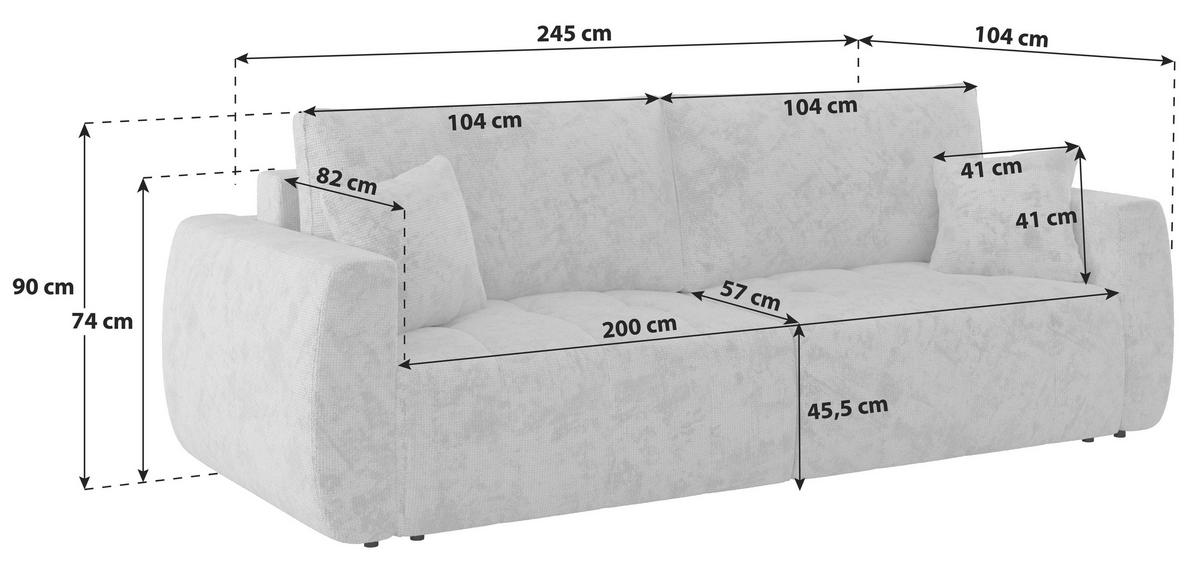 SCHLAFSOFA  mit Stoffauswahl Webstoff Creme  - Creme/Schwarz, MODERN, Holz/Textil (245/74-90/104cm) - MID.YOU