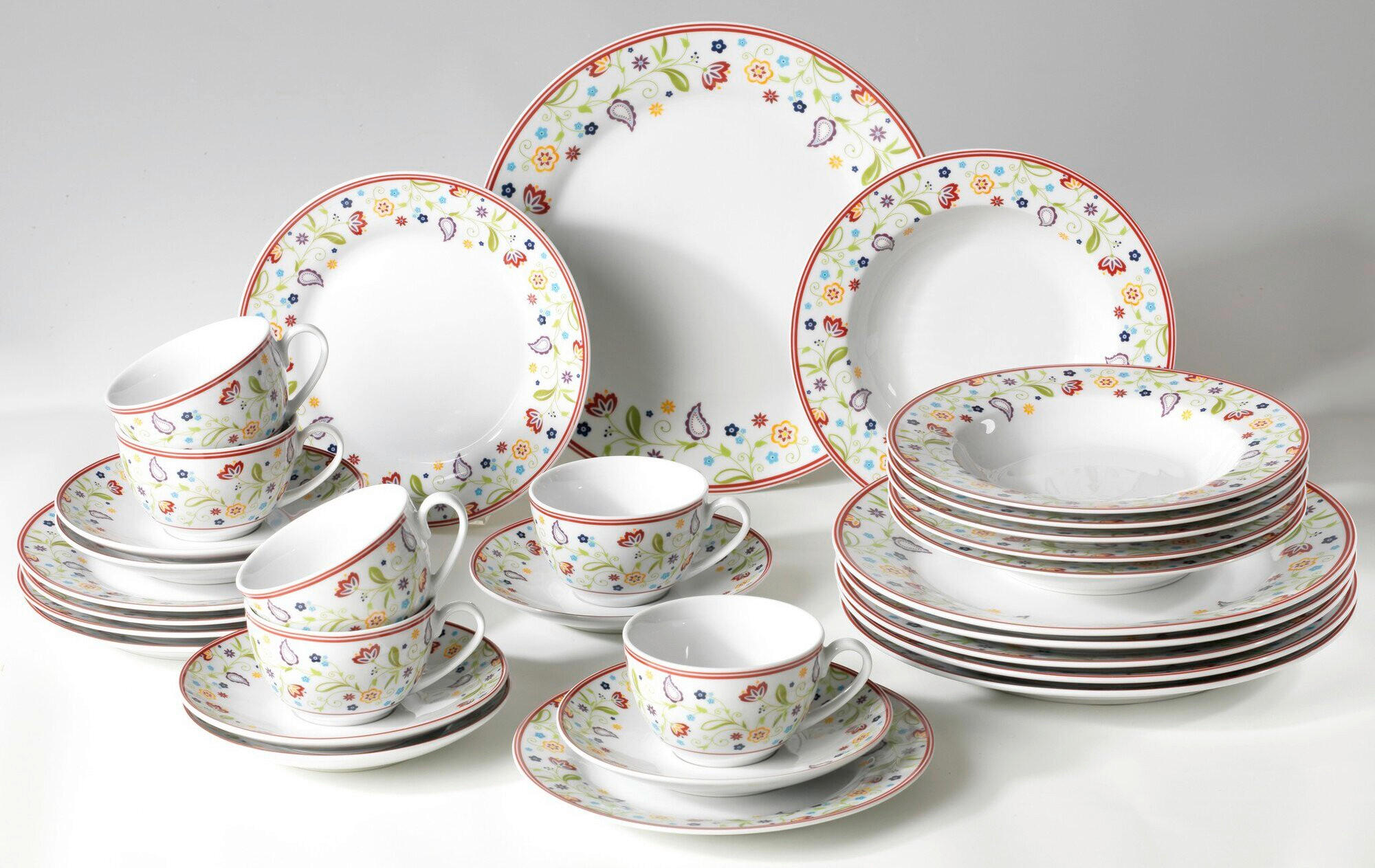 KOMBISERVICE Blau, Gelb, Grün, Rot, Weiß Shanti Doppio 30-teilig 6 Personen  - Blau/Gelb, ROMANTIK / LANDHAUS, Keramik (32/32/32cm) - Ritzenhoff Breker