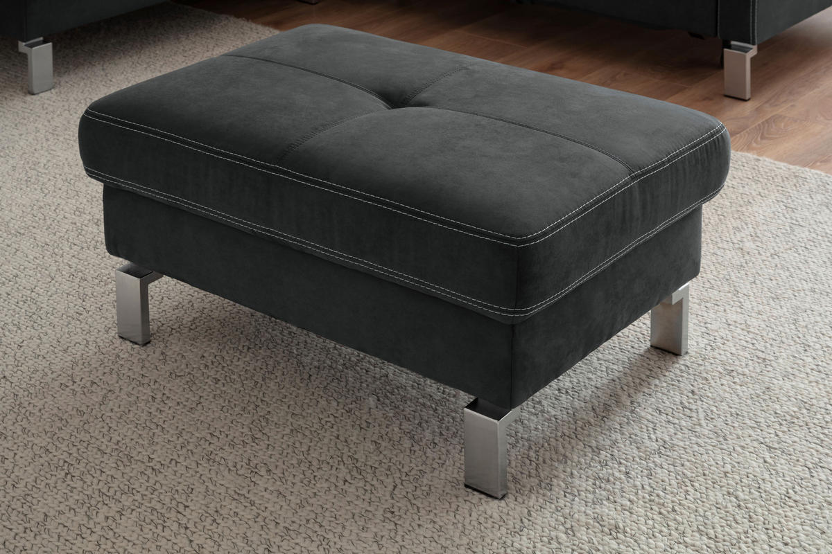 ECKSOFA in Mikrofaser Dunkelgrau  - Chromfarben/Dunkelgrau, Design, Textil/Metall (200/229cm) - Pure Home Lifestyle