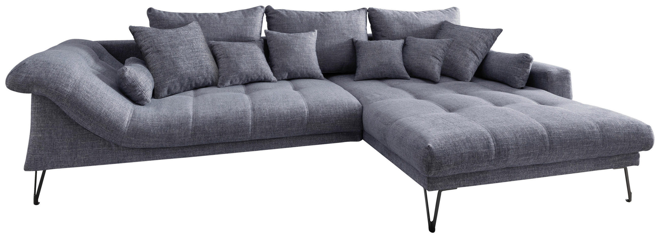 ECKSOFA in Mikrofaser Blau  - Blau/Schwarz, Konventionell, Textil/Metall (310/192cm) - Livetastic